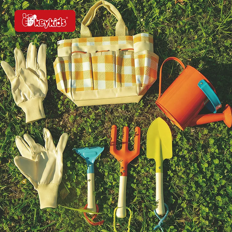 Plaid 6-Piece Kids Garden Tool Set with Storage Tote - Children's Gardening Play Kit for Outdoor Planting Activities W10L149